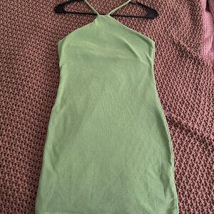Zara Womens Large Green Solid Sleeveless Bodycon Dress
